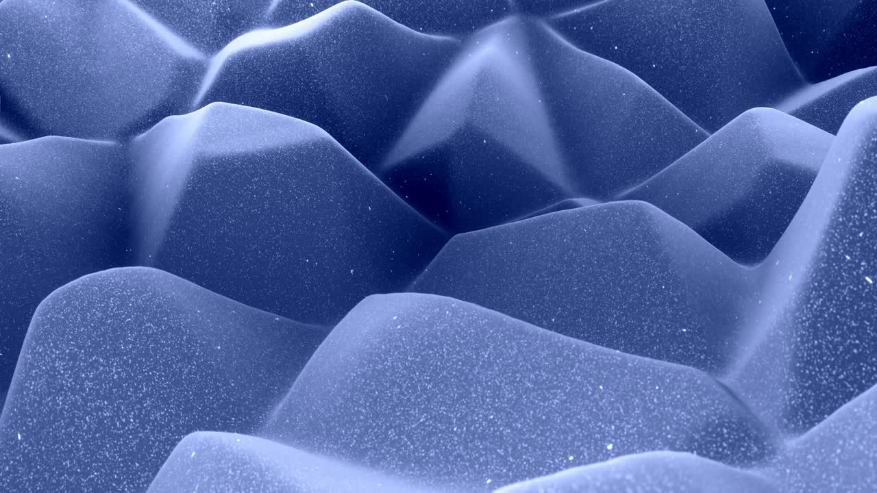 Stylish festive black bg. Fantastical abstract looped background, waves move on glossy surface like landscape made of liquid blue wax with sparkles. Beautiful soft background with smooth animation 4k