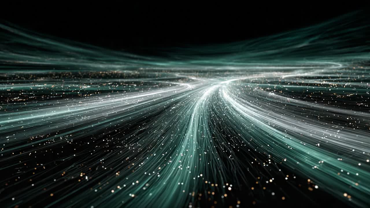 Abstract Digital Landscape: A Dynamic Flow of Light Particles Creating a Mesmerizing Stream of Energy and Motion in a Dark Space