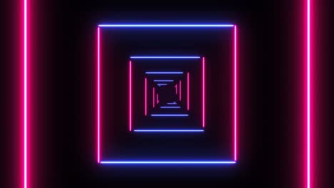 fondo abstracto con cuadrados de neón con líneas de luz moviéndose rápidamente. diferentes colores de fondo. túnel futurista con luces de neón. bucle sin costuras.
