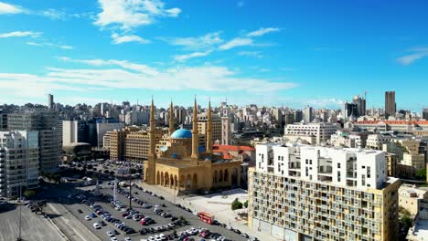 Drone-shot-rising-over-Mohammad-Al-Amin-Mosque-in-downtown-Beirut