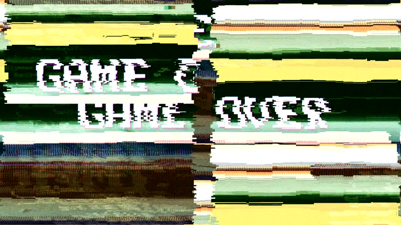 GAME OVER Glitch Text Animation (3 Versions with Alpha Channel), Old Gaming Console Style,