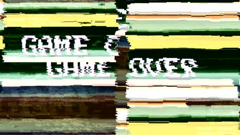 game over glitch text animation (3 versions with alpha channel), old gaming console style,