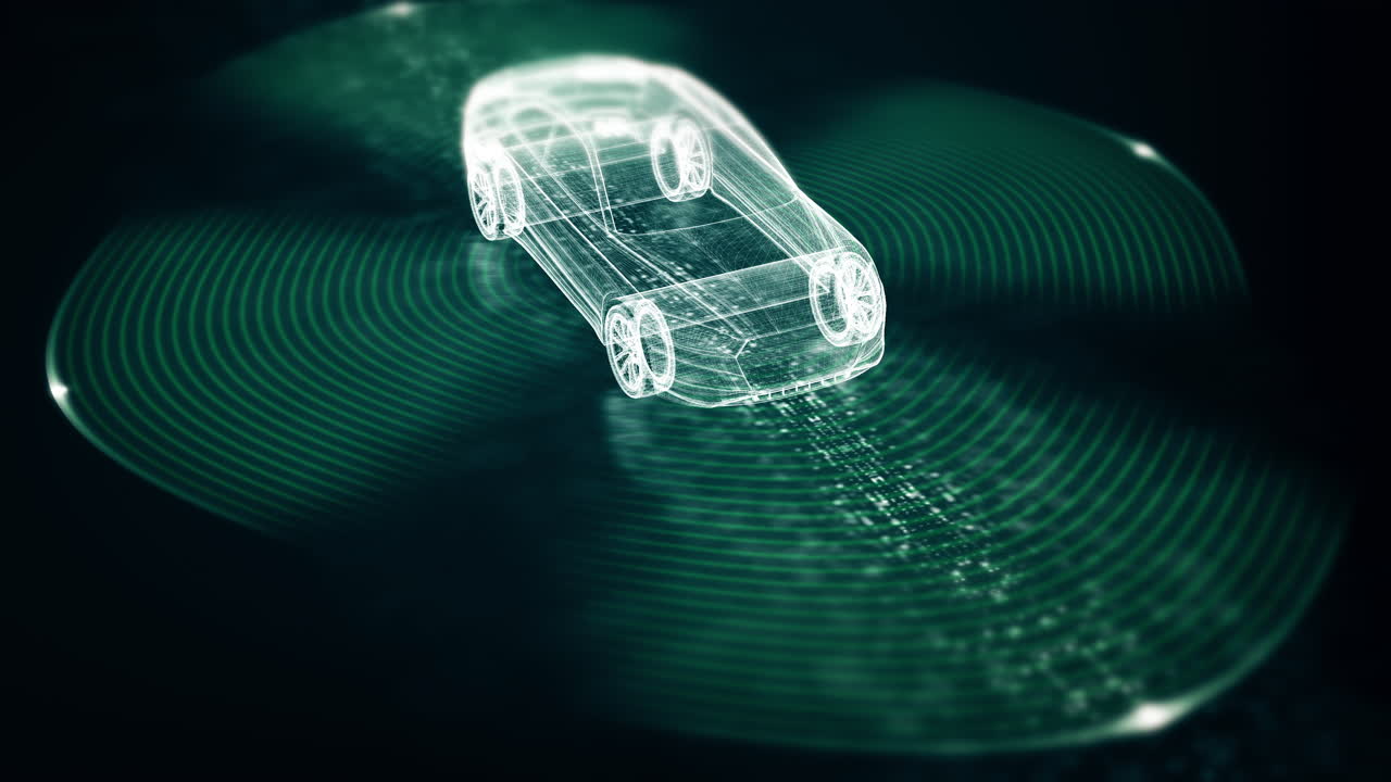 첨단 모션 그래픽은 인간 개입 없이 독립적으로 작동할 수 있는 자아 인식과 포적 인 환경 감지 기능을 갖춘 자율적인 차량을 보여줍니다.