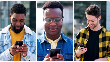 Collage,-Männer-Und-Smartphone