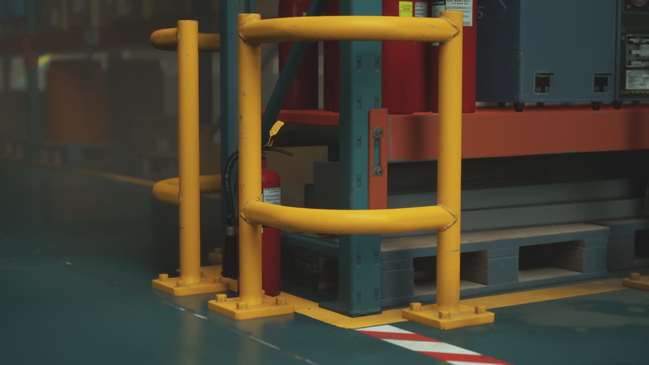 Fire Extinguisher and Pallet Rack in a Warehouse