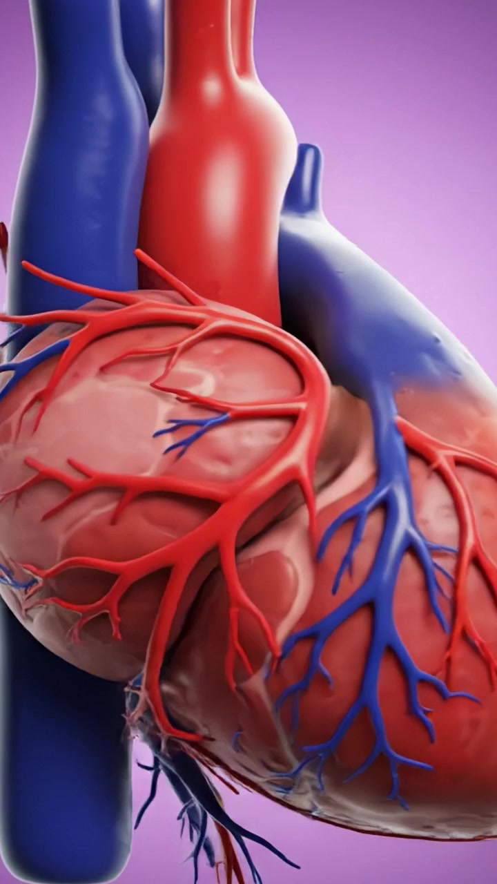 A Vivid Close-Up of a Human Heart Showcasing Detailed Anatomy and Vascular Structures in a Stunning 3D Render on a Vibrant Background