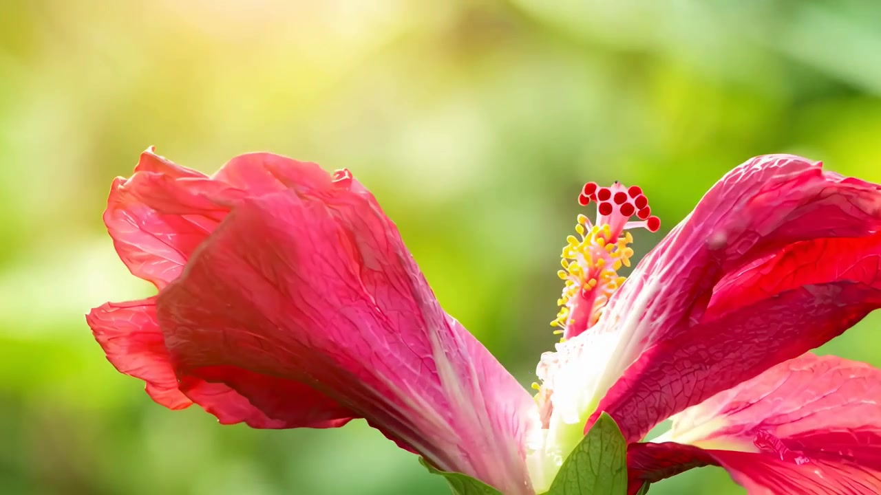 Timelapse di un fiore di ibisco rosso che sboccia