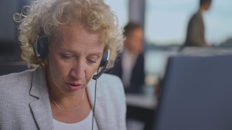 mujer de negocios en una llamada telefónica en una oficina