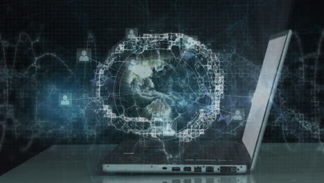animación de redes de conexiones con iconos y cerebro humano digital sobre el hombre usando computadora portátil