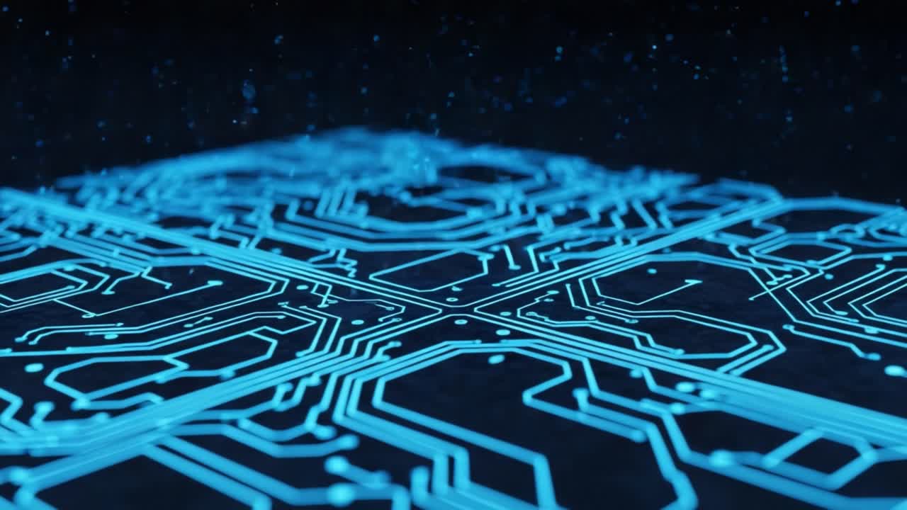 Intricate Circuitry Web: An Abstract Visualization of Technology and Connectivity Showcasing Blue Lines and Patterns Against a Dark Background