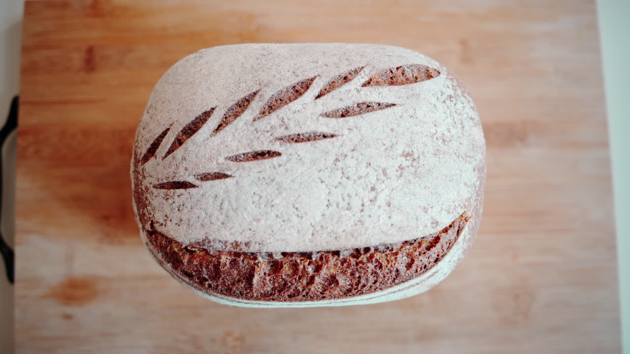 Rye sourdough bread on a wooden cutting board