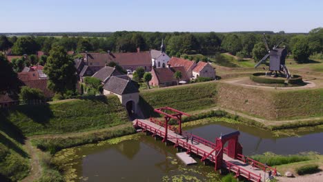 the bridge of famous fortress bourtange during day time, aerial