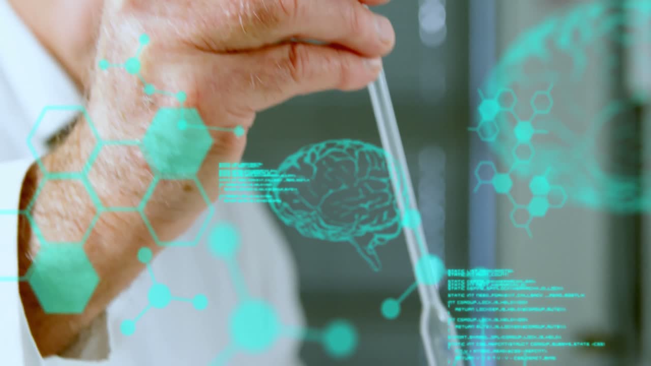 procesamiento de datos médicos contra un científico masculino que trabaja en un laboratorio