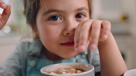 face, hot chocolate and girl in home kitchen ready