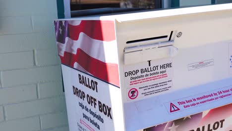 Spanish-Language-Translation-for-Accessibility-Voting,-Mail-in-Ballot-Official-Voting-Box-with-Drop-Ballot-Here-Sign