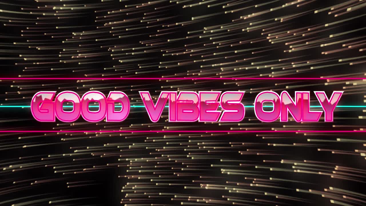 animación de buenas vibraciones sólo texto sobre rastros de luz sobre fondo negro