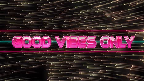 animación de buenas vibraciones sólo texto sobre rastros de luz sobre fondo negro