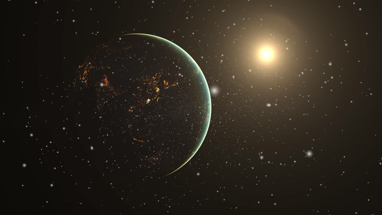 солнечная система, закат солнца со стороны планеты земля на фоне солнца в космосе