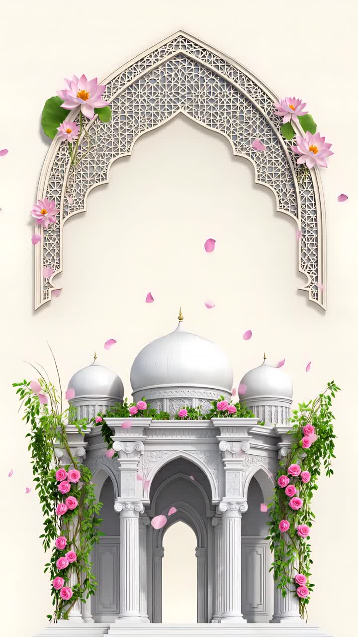 Sfondo Arco Nuziale Islamico con Loto Floreale e Padiglione Elegante 4K