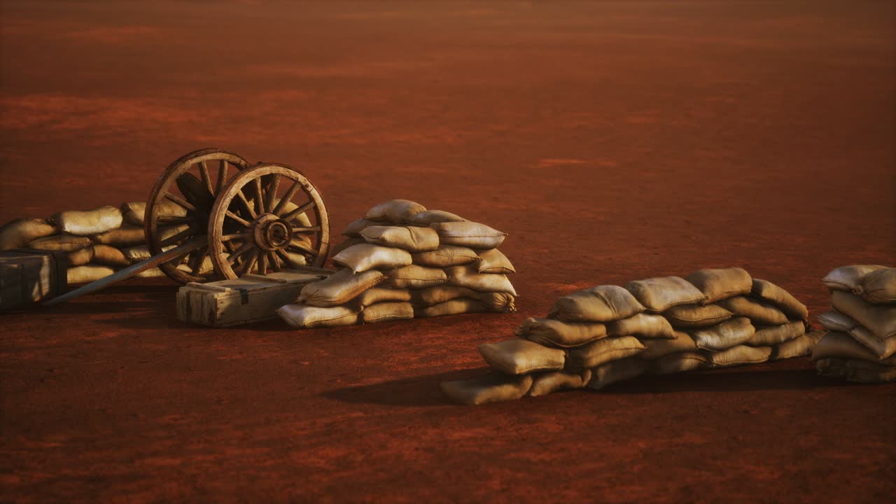 pistola detrás de sacos de arena durante la guerra civil de los ee.uu.