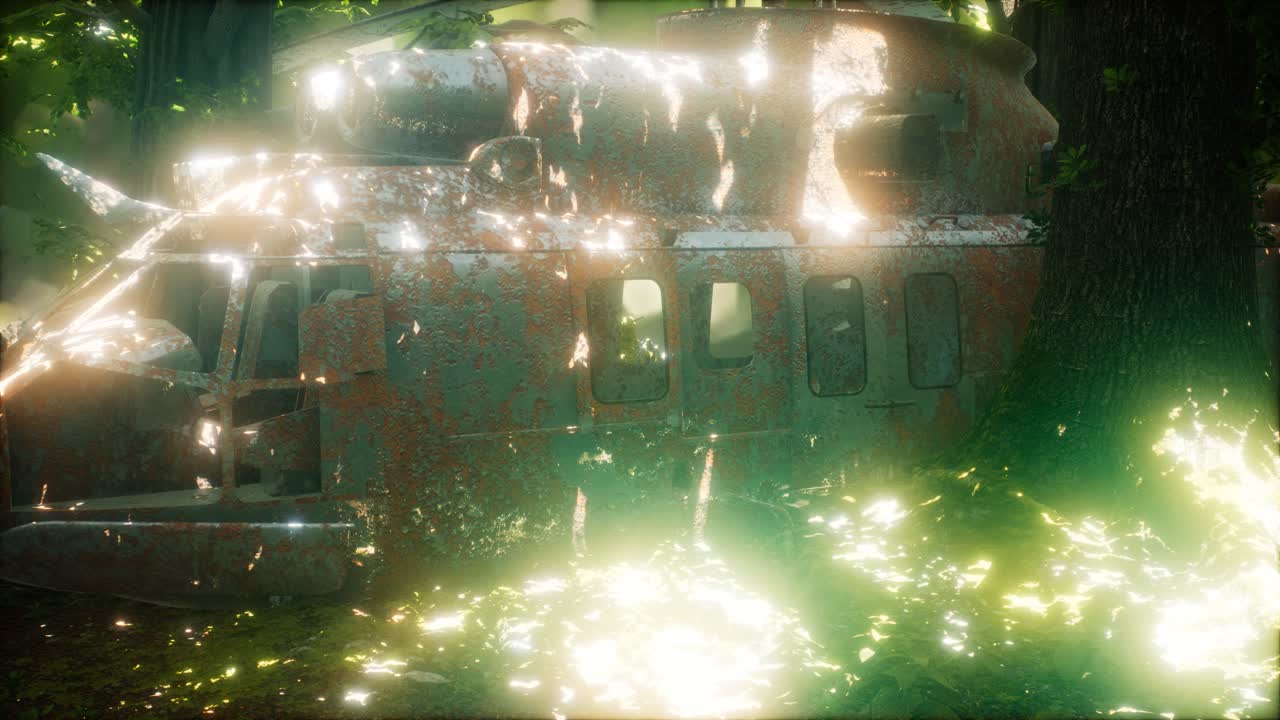 viejo helicóptero militar oxidado