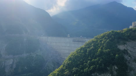 static side view of dam in the middle of the mountains. daylight. mestia