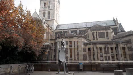 city cathedral and sculpture in autumn