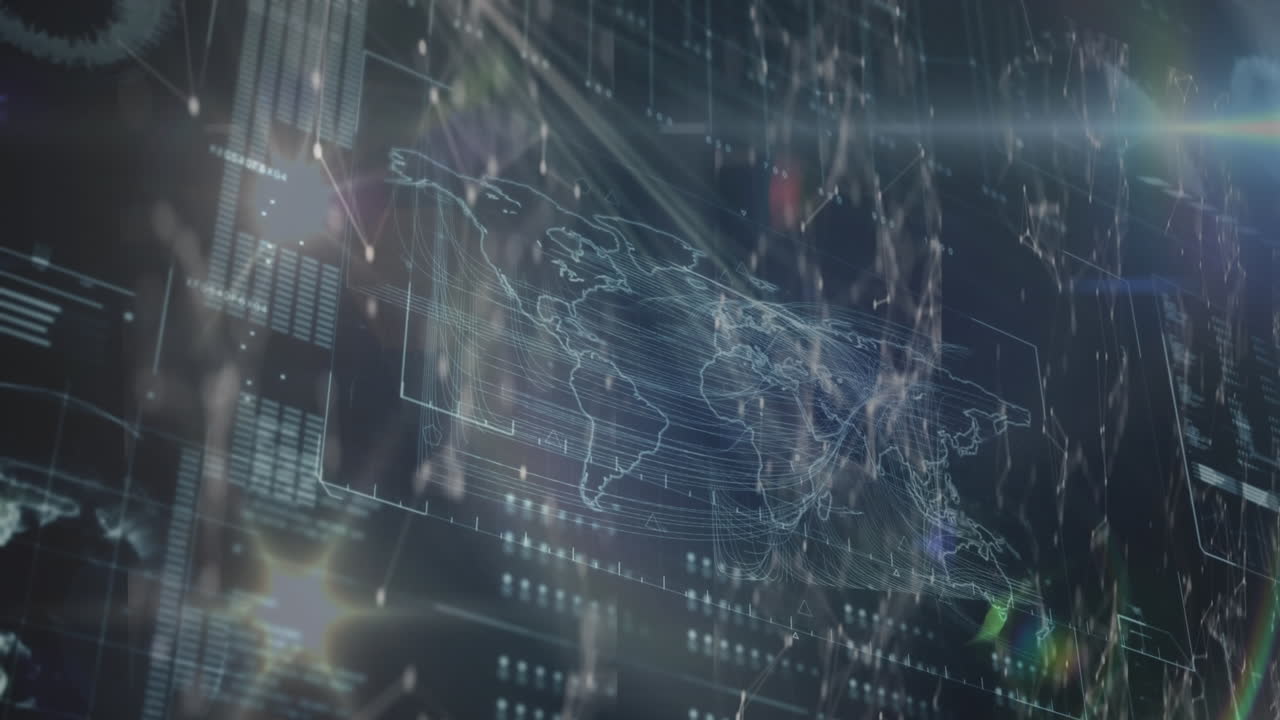 검은색 배경에 대한 데이터 처리 인터페이스를 통해 연결 네트워크의 애니메이션