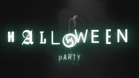 Animation-of-halloween-party-text-over-ghost-on-black-background