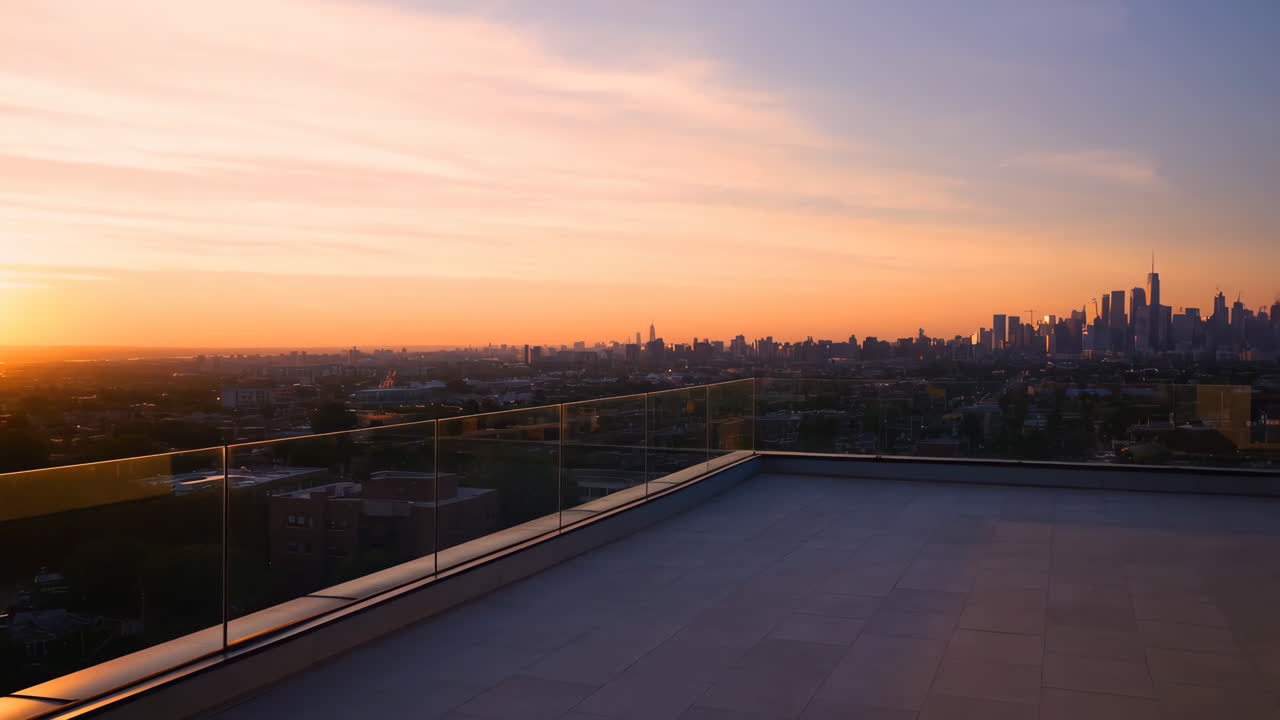 Stunning City Skyline View from a Rooftop Terrace at Sunset