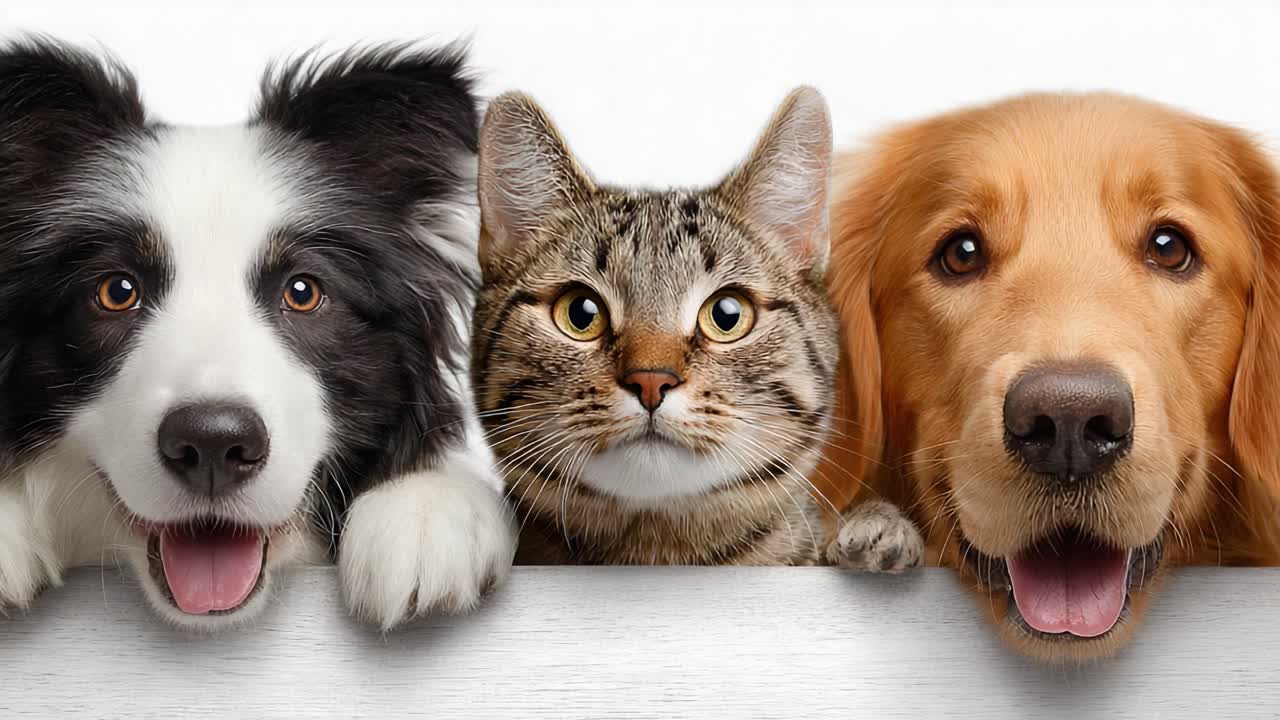 Heartwarming Trio: A Playful Dog, a Curious Cat, and a Friendly Golden Retriever Bringing Joy and Companionship in Every Frame