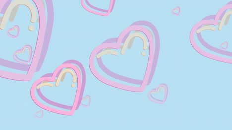 animation of pink flying hearts on blue background