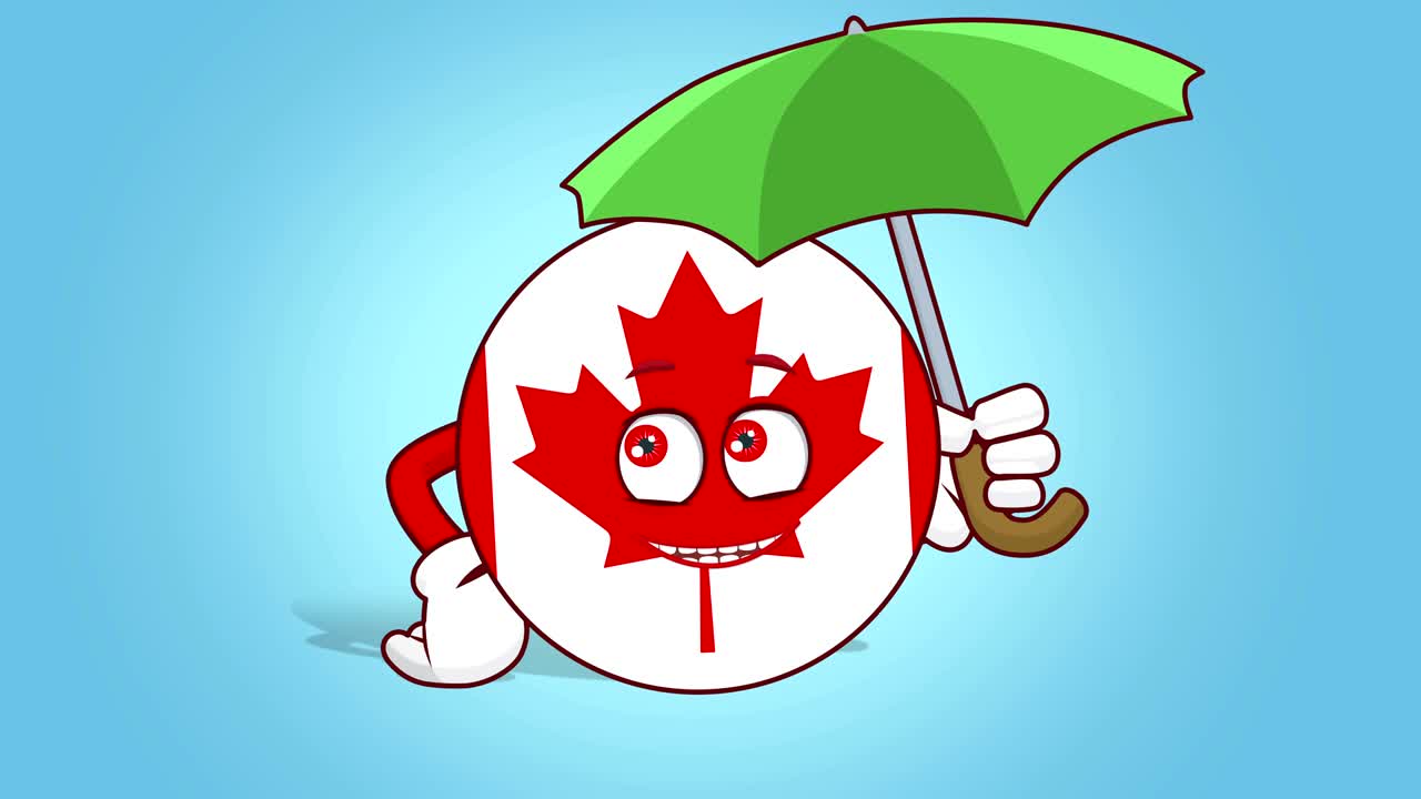만화 아이콘 발 캐나다 우산 아래 얼굴 애니메이션과 알파 매트