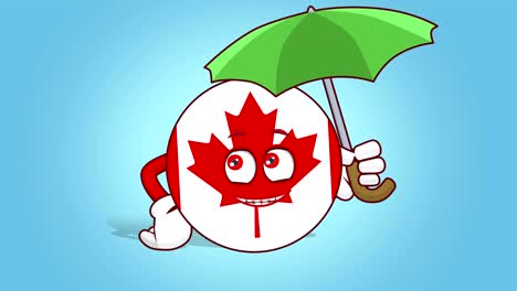 cartoon icon flag canada under umbrella with face animation with alpha matte