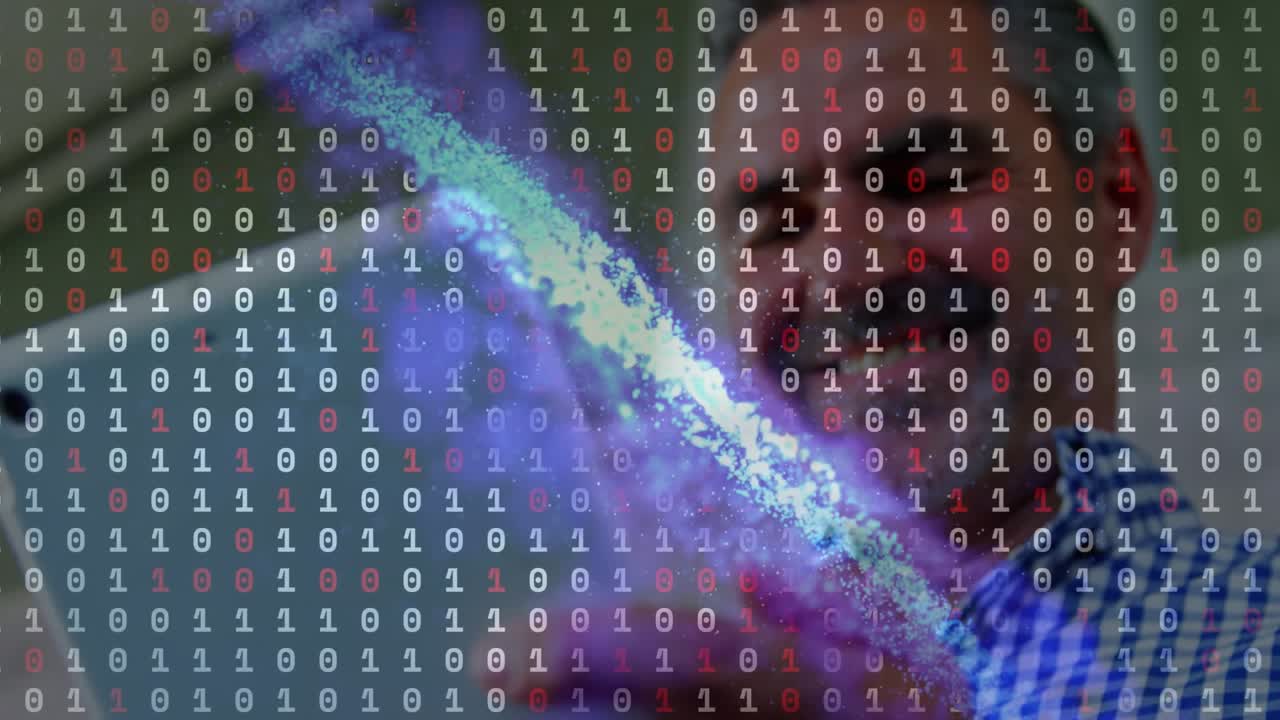 Animation of data processing over caucasian businessman using tablet