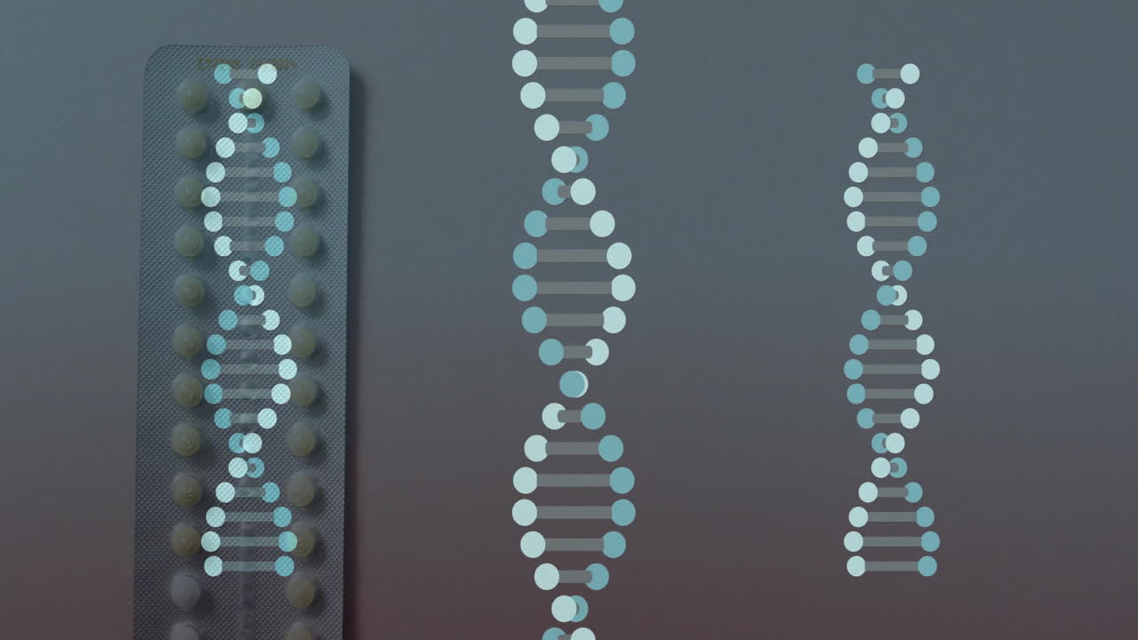 Animation of moving dna strands over pills