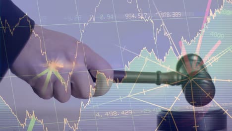 animation of statistics and financial data processing over auctioneer's hammer