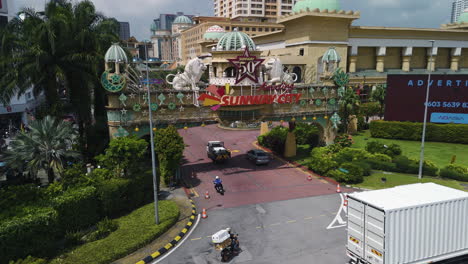 aerial view through the entrance to the sunway city in sunny kuala lumpur, malaysia