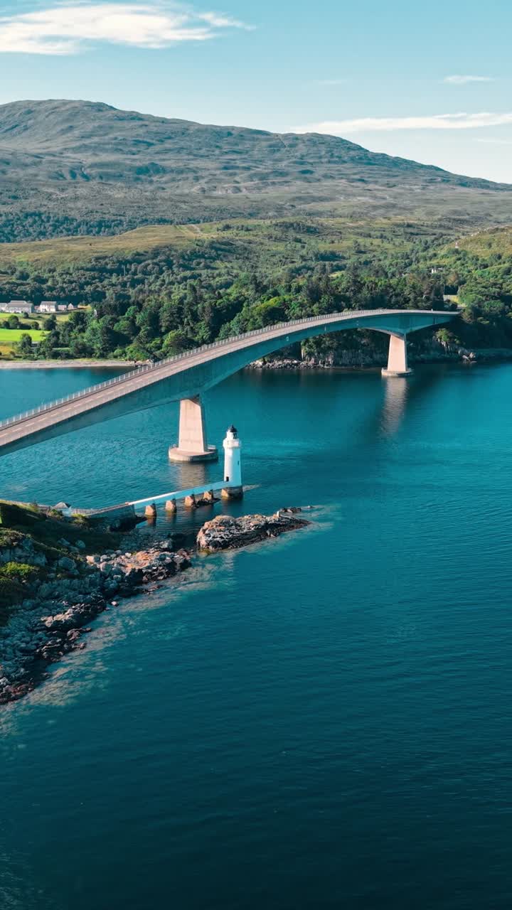 Vista aerea mozzafiato di un ponte nel paesaggio scenografico della Scozia.
