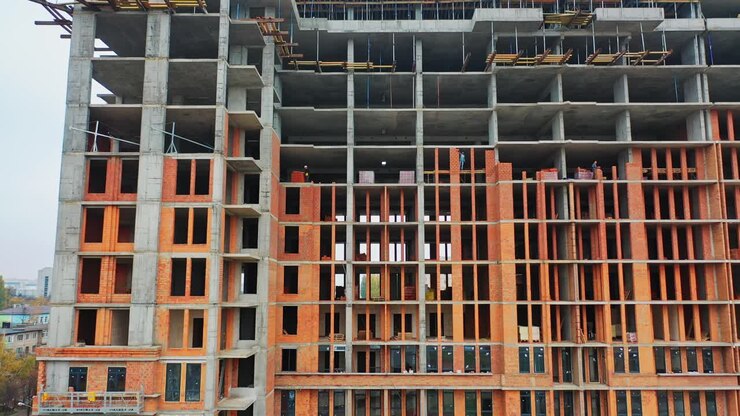 Construction of a residential apartment complex. Aerial view.