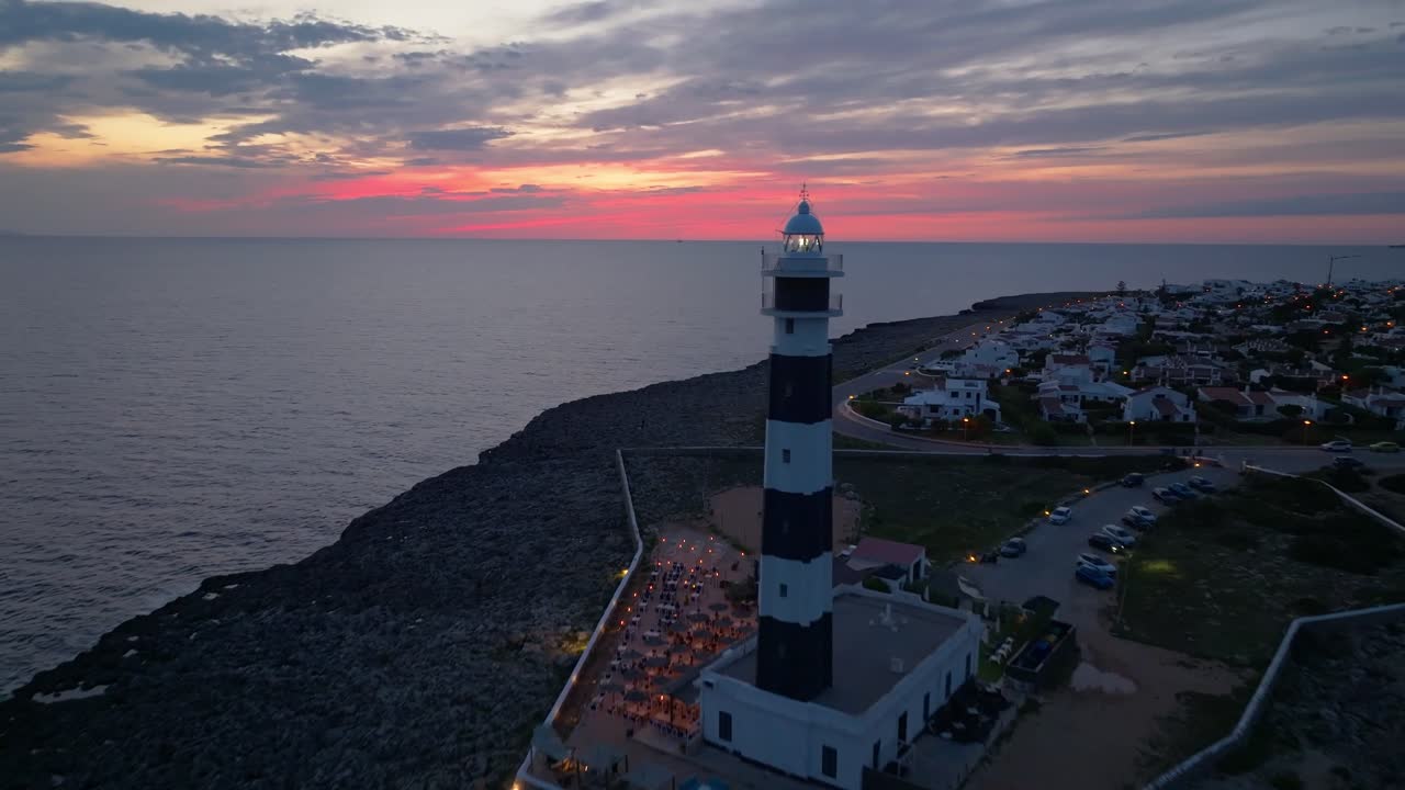Drone View of Menorca Lighthouse at Golden Hour