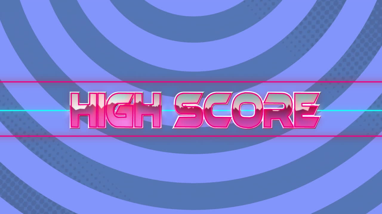 Animazione del testo "high score" su linee al neon e sfondo a righe