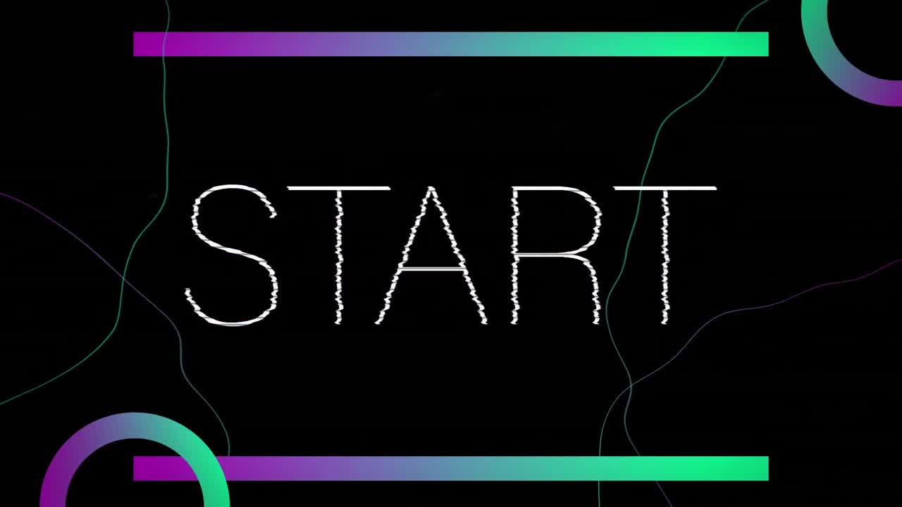 Animation of start text banner over abstract gradient shapes against black background