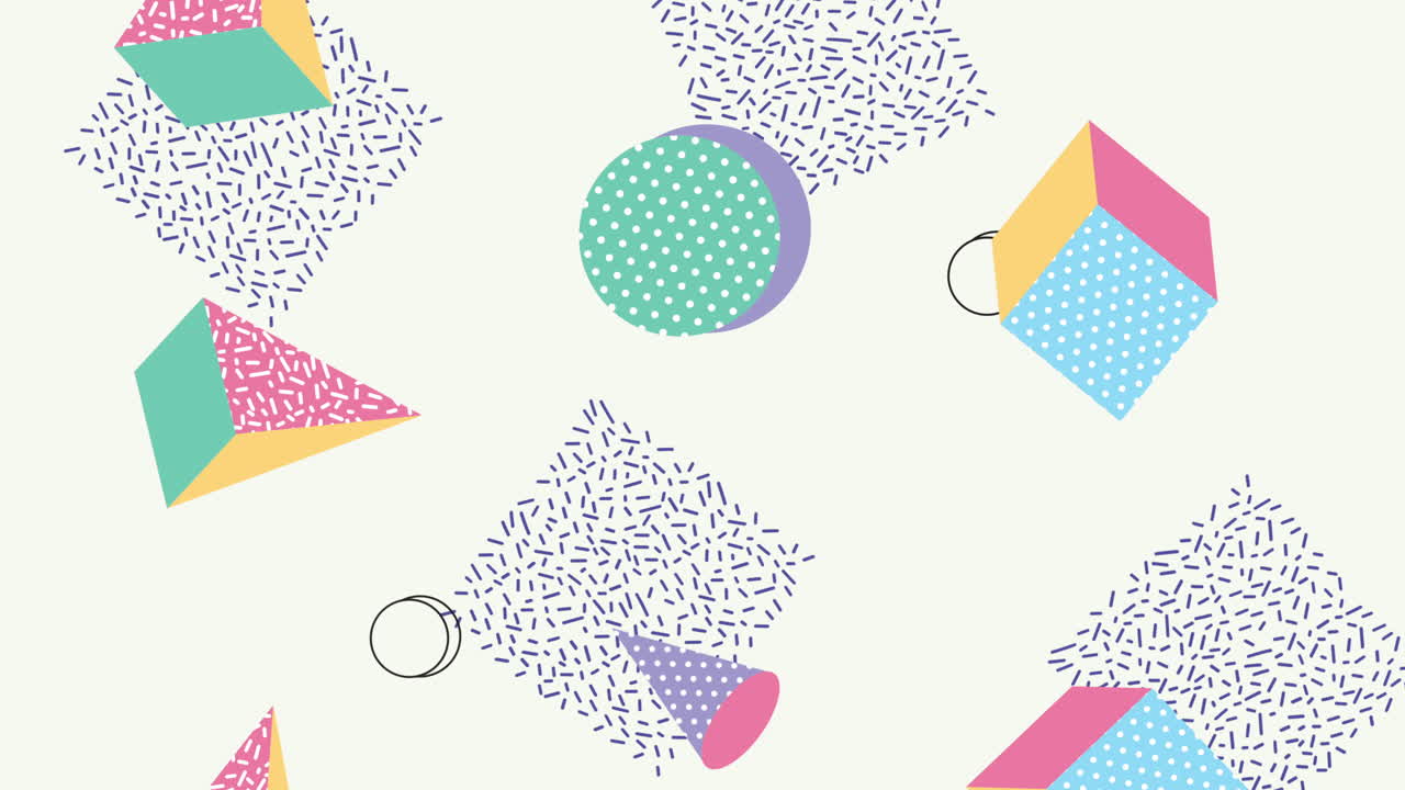 색 배경 애니메이션에서 색상과 기하학적 그림