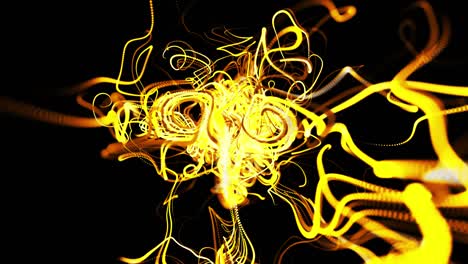 abstract beautiful background of glowing yellow flow of lines made of particles. lines grow and form abstract beautiful curls in space. beautiful stream of bunch lines in motion. beautiful curls.