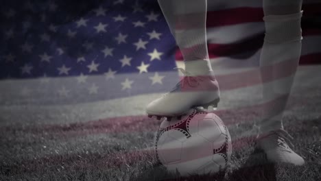 animation of flag of usa over legs of male soccer player
