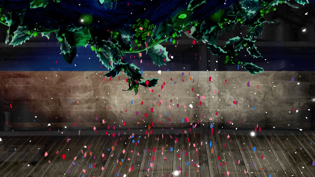 Animation of santa claus in sleigh with reindeer over independence day text and sports stadium