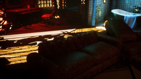 sci fi futuristic interior with neon lights