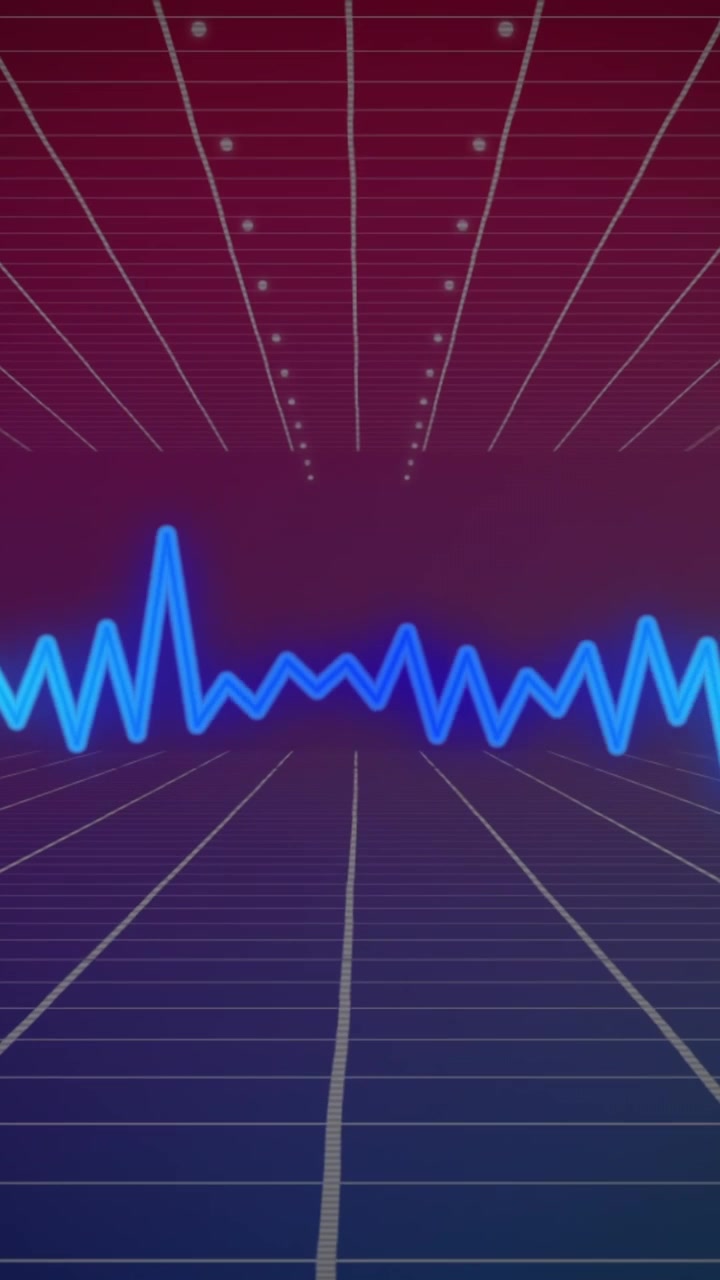 Dynamic Blue Sound Wave on Retro Digital Grid