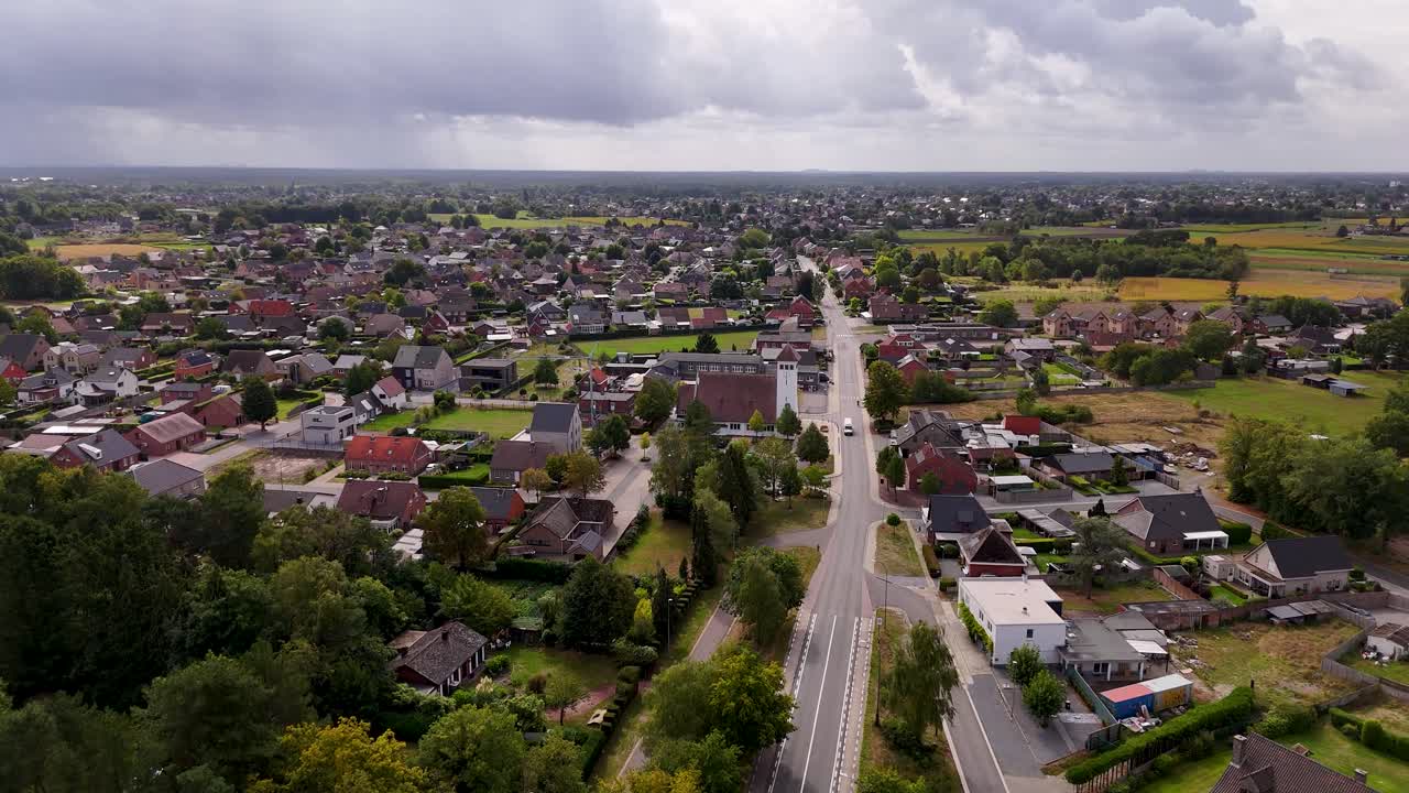 Aerial View of a Town with Houses and Roads